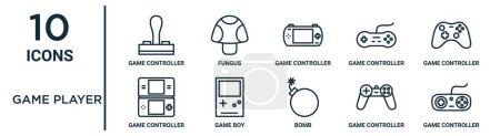 Photo for Game player outline icon set such as thin line game controller, game controller, controller, boy, icons for report, presentation, diagram, web design - Royalty Free Image