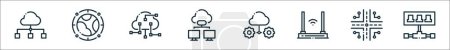 outline set of cloud computing network line icons. linear vector icons such as aorithm, network, cloud computing, cloud, management, wifi router, rooting, network