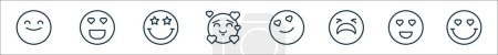 outline set of emoticon line icons. linear vector icons such as smile, in love, excited, in love, in love, cry,