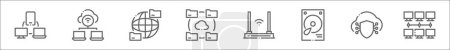 outline set of cloud computing network line icons. linear vector icons such as device, network, shared folder, folder, wifi router, hard disk, safety, computer