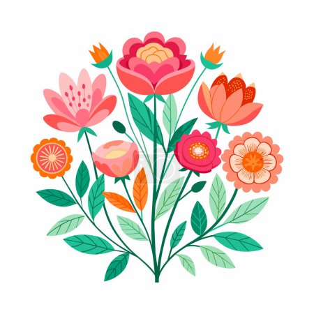 Illustration for Flowers drawing with leaves - Royalty Free Image