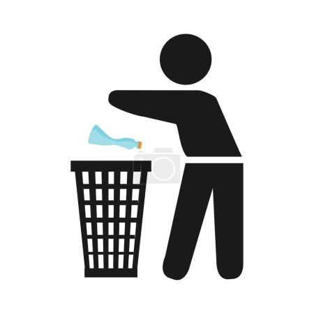 Symbolpiktogramm einer Person, die Müll an die richtige Stelle wirft. Ideal für Kataloge, Informationen und institutionelles Material.