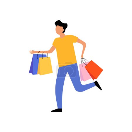 The man is shopping. The guy with the packages. Vector illustration