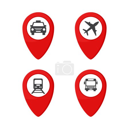 Icône tahi rouge. Une épingle sur la carte avec un panneau de transport. Illustration vectorielle