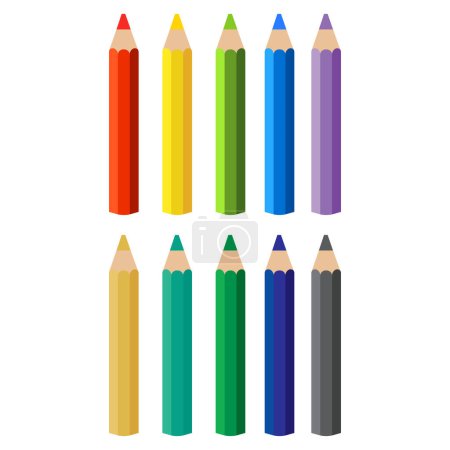 Crayones - conjunto de lápices de colores libremente dispuestos - vector sobre fondo blanco.