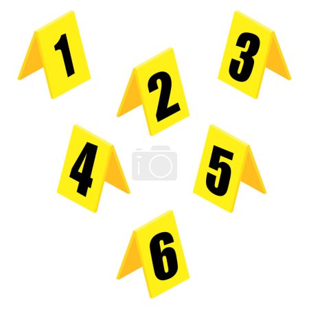 Conjunto de ilustración vectorial de marcadores amarillos de escena del crimen con números.
