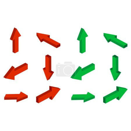 Ilustración de Señales de flecha. Flechas en diferentes direcciones. Rojo y verde. Ilustración vectorial - Imagen libre de derechos