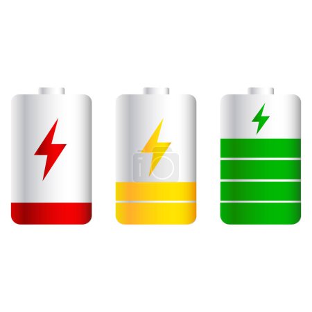 Varios tipos de señales que indican el grado de carga de la batería. Ilustración vectorial