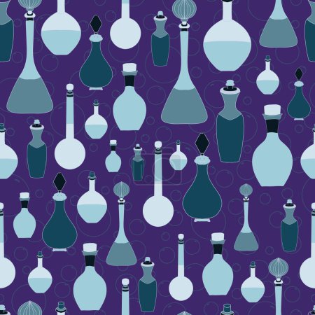 Photo for Vector hand drawn colorful potion bottles seamless pattern perfect for wrapping paper, invitations, kitchen tea, paper plates, napkins, stationary, wallpaper, projects, fabric, kitchen apparel and more! - Royalty Free Image