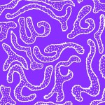 The image consists of an abstract background with white shapes on a purple color