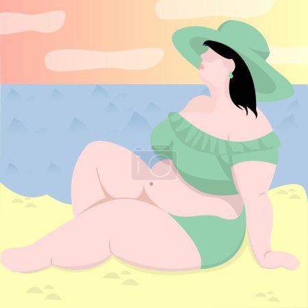 Plus size woman enjoying the beach