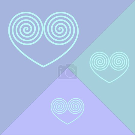 Wavy heart in cyan color. Beautiful and delicate background in soft colors, lilac, purple and cyan