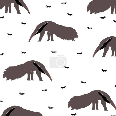 La imagen consiste en una impresión que tiene un oso hormiguero y hormigas negras, sobre un fondo blanco