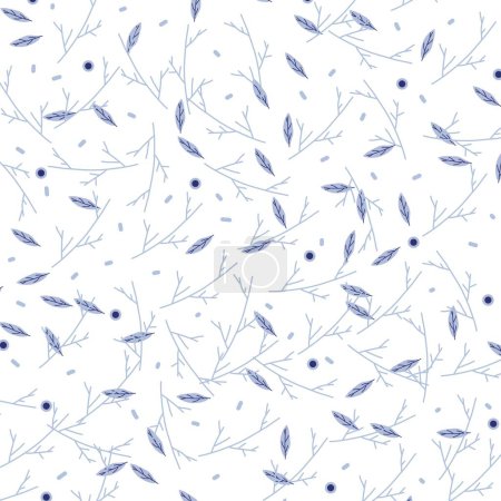 The image consists of a print or pattern with light blue leaves and light blue branches on a white background