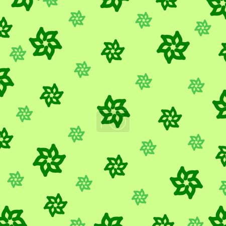 Minimalistic and natural green floral pattern with varying shades of dark green flowers repeating on a light green background. Clean and understated design for versatile usage