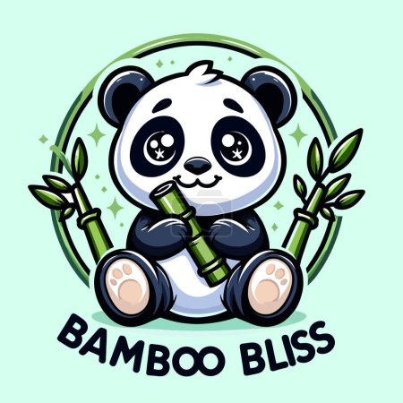 Cute cartoon panda bear sitting with bamboo. Vector illustration.