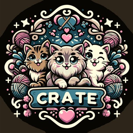 Ilustración de Lindos gatos de dibujos animados. Ilustración vectorial para diseño de estampado de camiseta. - Imagen libre de derechos