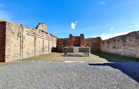 Photo for Pompeii, Campania, Italy - October 14, 2021: Temple of Vespasian in Piazza del Foro in the Archaeological Park of Pompeii - Royalty Free Image