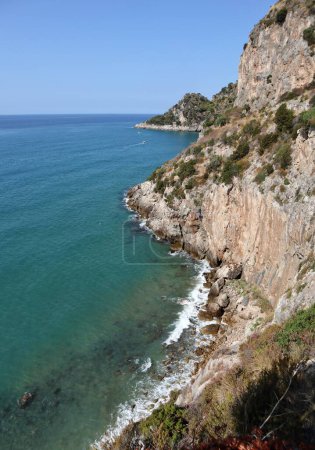 Photo for Gaeta, Lazio, Italy  September 5, 2021: Panorama of the coast of Itri from the mid-coast path that connects the Piana di Sant'Agostino with the Baia delle Sirene - Royalty Free Image