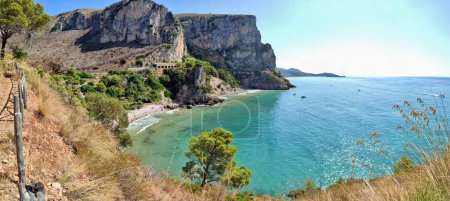 Photo for Gaeta, Lazio, Italy  September 5, 2021: Panoramic photo of the Dolls beach on the coast of Itri from the mid-coast path that connects the Piana di Sant'Agostino with the Baia delle Sirene - Royalty Free Image