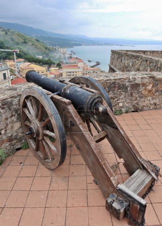 Photo for Pizzo Calabro, Calabria, Italy  June 10, 2021: Cannon on the terrace of the 15th century Castello Murat - Royalty Free Image