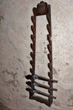 Photo for Pizzo Calabro, Calabria, Italy  June 10, 2021: Weapons on display in the prison of the 15th century Castello Murat - Royalty Free Image