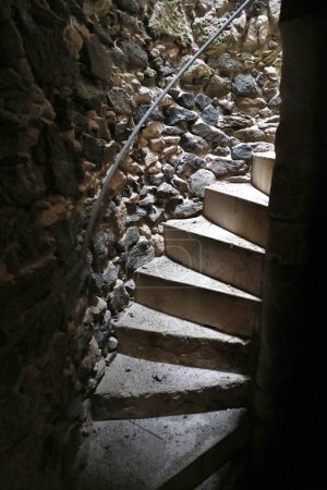 Photo for Pizzo Calabro, Calabria, Italy  June 10, 2021: Staircase in the prison of the fifteenth-century Castello Murat - Royalty Free Image