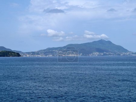Monte di Procida, Campania, Italy  May 27, 2021: Island of Ischia from the Port of Acquamorta
