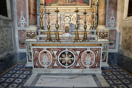 Photo for Naples, Campania, Italy - December 27, 2022: Sixth right chapel of the Pironte family, or Chapel of San Francesco d'Assisi, in the Church of Santa Maria La Nova - Royalty Free Image