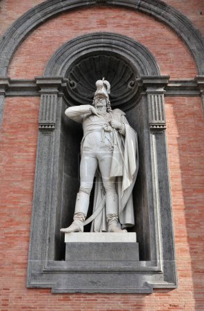 Photo for Naples, Campania, Italy - December 27, 2022: Statue of Gioacchino Murat, King of Naples in the first half of the 19th century, on the facade of Palazzo Reale in Piazza del Plebiscito - Royalty Free Image