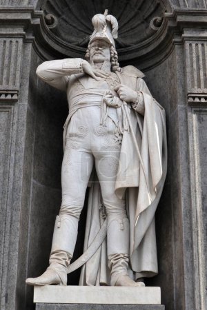 Photo for Naples, Campania, Italy - December 27, 2022: Statue of Gioacchino Murat, King of Naples in the first half of the 19th century, on the facade of Palazzo Reale in Piazza del Plebiscito - Royalty Free Image