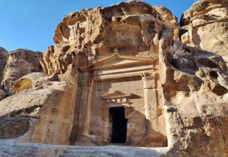 Photo for Petra, Jordan - January 6, 2023: Nabataean archaeological site from the 1st century AD. known as Little Petra or White Petra - Royalty Free Image