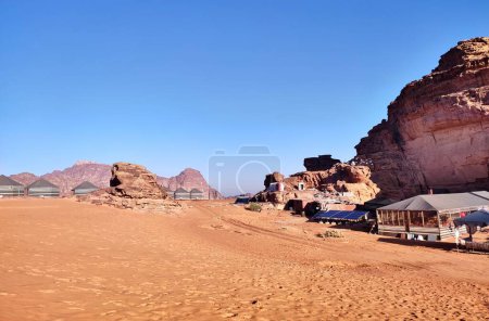 Photo for Wadi Rum, Jordan - January 6, 2023: Aladdin Camp luxury campsite in Wadi Rum desert near Petra - Royalty Free Image
