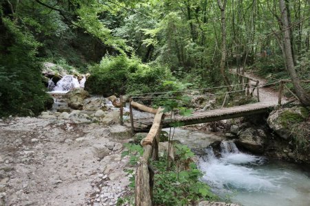 Photo for Senerchia, Campania, Italy  June 24, 2023: Acquabianca waterfall nature trail in the Valle della Caccia WWF Oasis - Royalty Free Image