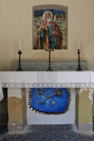 Photo for Massa Lubrense, Campania, Italy - September 5, 2023: Interior of the Chapel of San Pietro a Crapolla built in the mid-twentieth century where a 12th-century abbey existed - Royalty Free Image