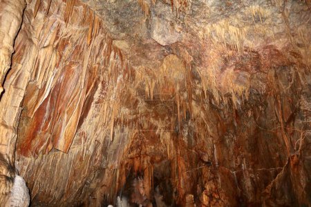 Téléchargez les photos : Maratea, Basilicate, Italie - 22 septembre 2023 : Petite grotte sous la Strada Statale 18 dans la région de Grotte riche en stalactites, stalagmites et formations calcaires qui ressemblent à une crèche - en image libre de droit