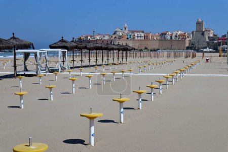 Termoli, Molise, Italy  April 12, 2024: Beach on Lungomare Cristoforo Colombo in spring