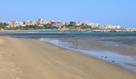 Termoli, Molise, Italy  April 12, 2024: Rio Vivo beach with access to the sea Il Fenicottero from Via Rio Torto