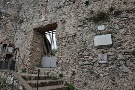 Maiori, Campania, Italy  April 16, 2024: Castle of San Nicola de Thoro-Plano, built in the 9th century, overlooking the village of Maiori