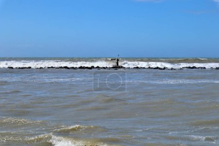 Lido di Ostia, Lazio, Italy - May 3, 2024: Rough sea from the Ostia pier