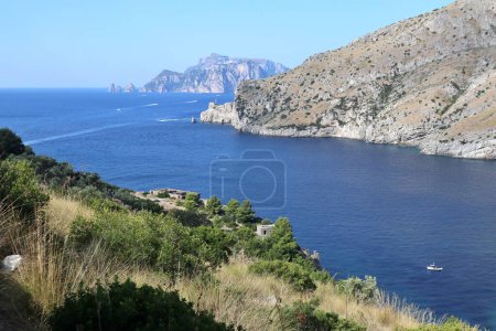 Massa Lubrense - 6 September 2023: View from the path that from the small village of Nerano reaches the Bay of Ieranto