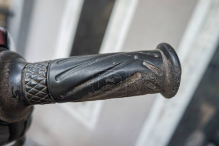 Enduring Journey: Worn Bicycle Handle Grip Tells a Story - A Close-Up of Time - The Tale of a Bicycle Handle Grip