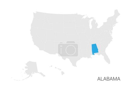 Mapa de EE.UU. con estado de Alabama resaltado fácil editable para el diseño