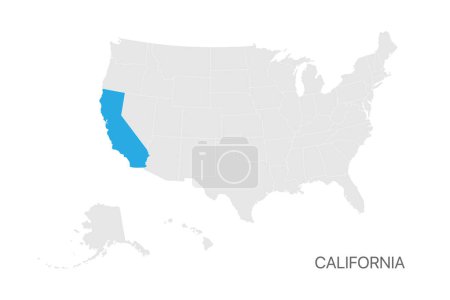 Illustration for USA map with California state highlighted easy editable for design - Royalty Free Image