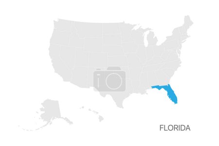 Illustration for USA map with Florida state highlighted easy editable for design - Royalty Free Image