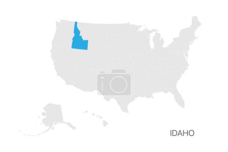 Illustration for USA map with Idaho state highlighted easy editable for design - Royalty Free Image