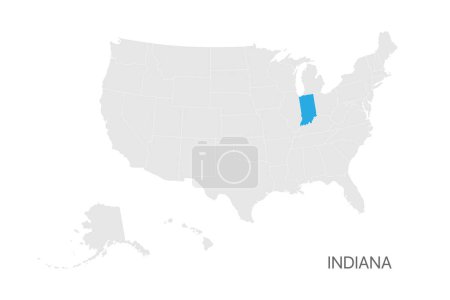 Illustration for USA map with Indiana state highlighted easy editable for design - Royalty Free Image