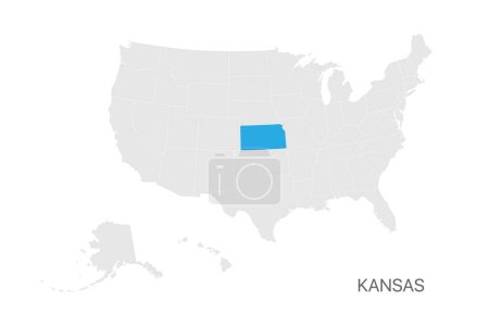 Illustration for USA map with Kansas state highlighted easy editable for design - Royalty Free Image
