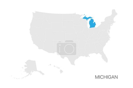 Illustration for USA map with Michigan state highlighted easy editable for design - Royalty Free Image