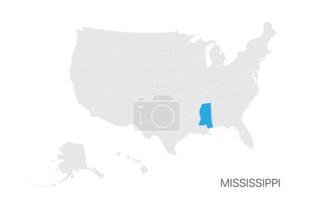 Illustration for USA map with Mississippi state highlighted easy editable for design - Royalty Free Image